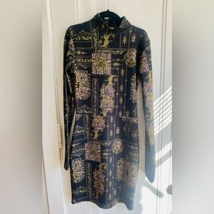 Missguided Baroque Print Long Sleeve Dress